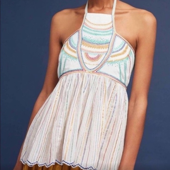 NWT Anthropologie Floreats Itzel Embroidered Crochet Spaghetti Strap Halter Top - Picture 10 of 10
